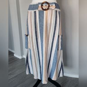 Marissa Olivia Linen Blend Maxi Long Skirt Striped Pockets MCM Vibe Sz M